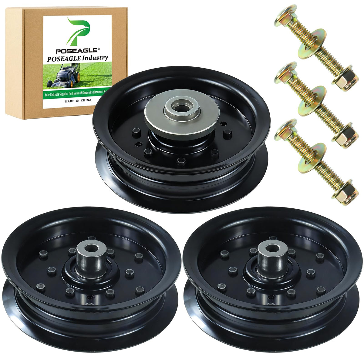 POSEAGLE idler pulley 532196106 close-up for smooth belt tracking on compatible lawn tractors.