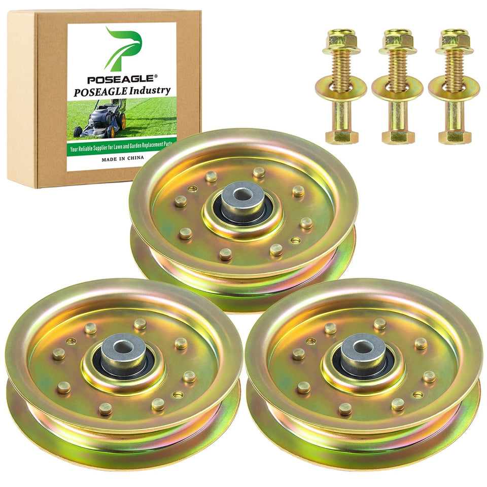 POSEAGLE idler pulley assembly: front view shows compatibility with common mower brands