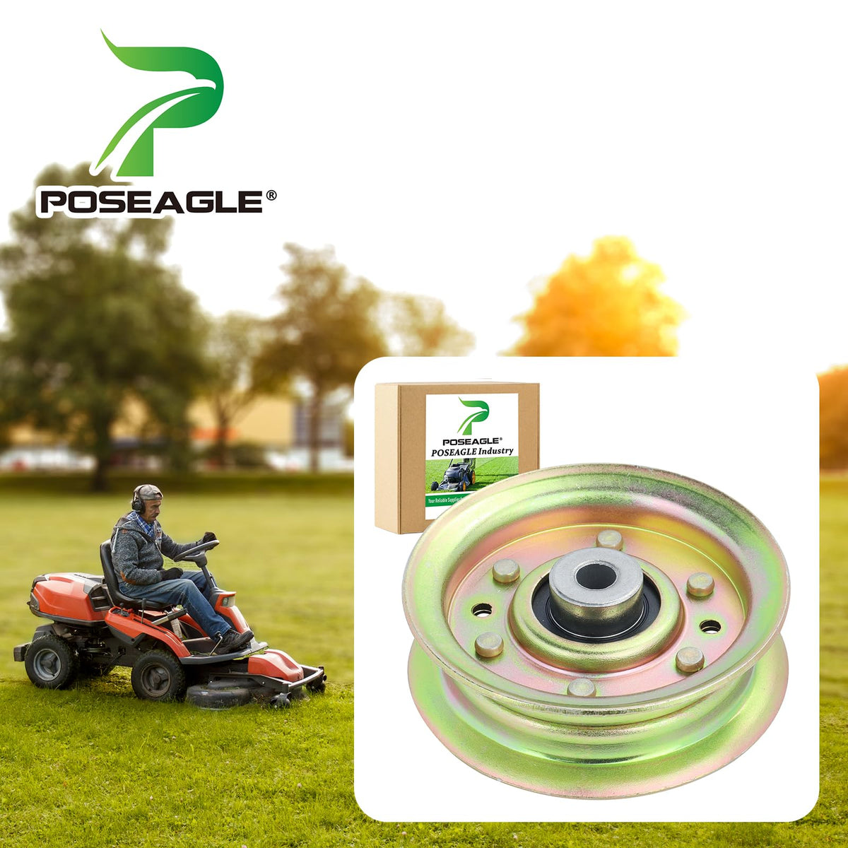 POSEAGLE idler pulley in durable steel build for tough mowing conditions