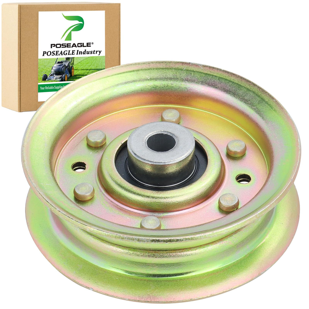 POSEAGLE idler pulley replacement showing precise deck fit for Husqvarna and Craftsman mowers
