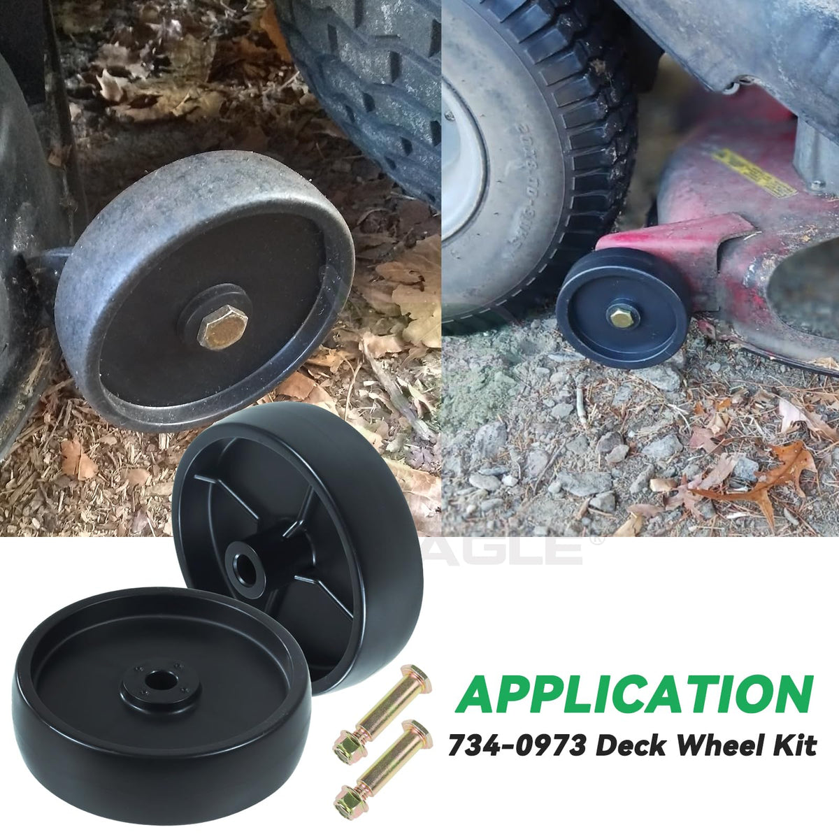 POSEAGLE lawn mower deck wheel with polypropylene construction for longevity.
