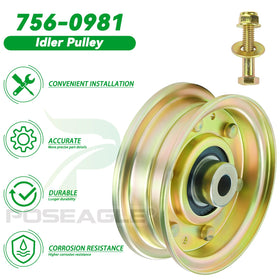 POSEAGLE heavy-duty steel idler; resists wear in wet grass and brush.
