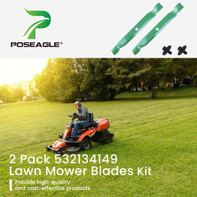 POSEAGLE notched high‑lift blade design reduces deck clogging in tall grass