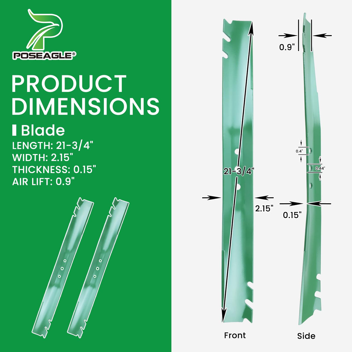 POSEAGLE premium steel blade with 3-in-1 performance for efficient mowing