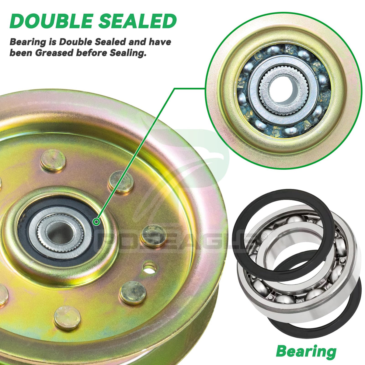 POSEAGLE pulley installed on mower deck shows seamless fit and reduced vibration
