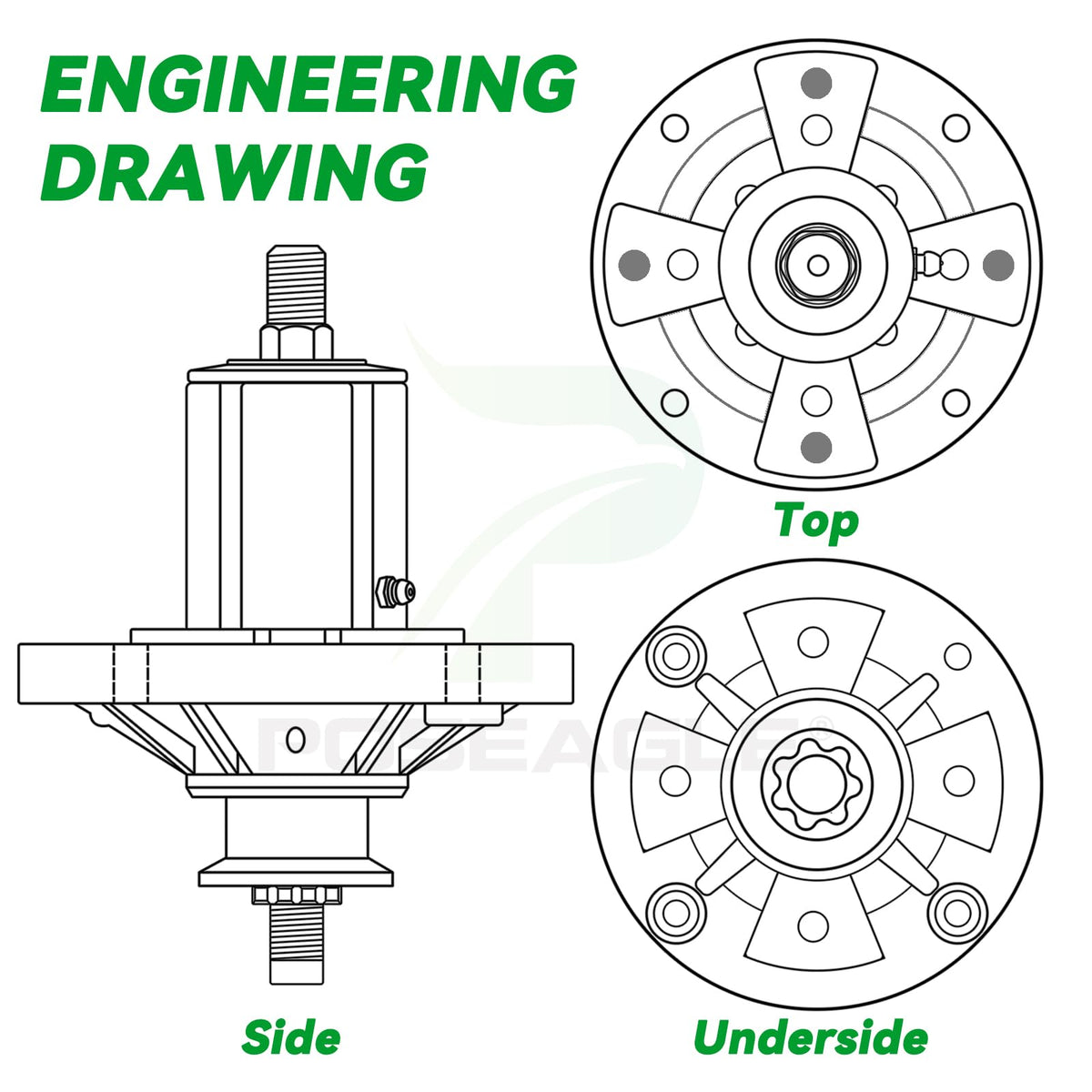POSEAGLE 42-inch deck spindle suitable for residential mowing tasks.