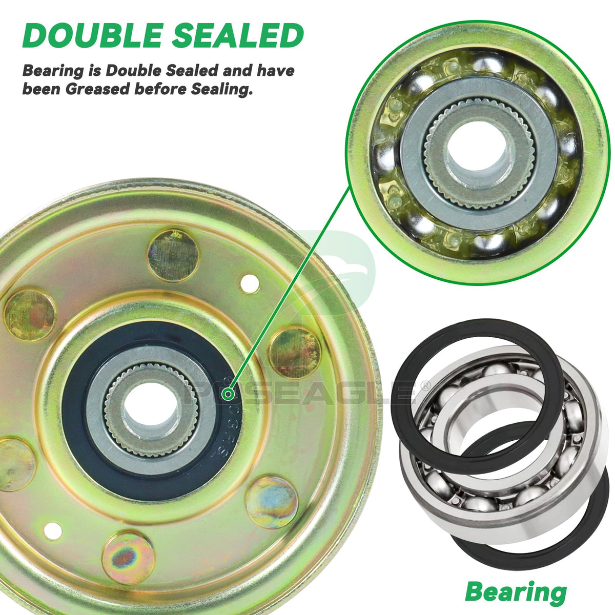 POSEAGLE 62-4540 compatible idler; smooth belt flow on Toro builds.