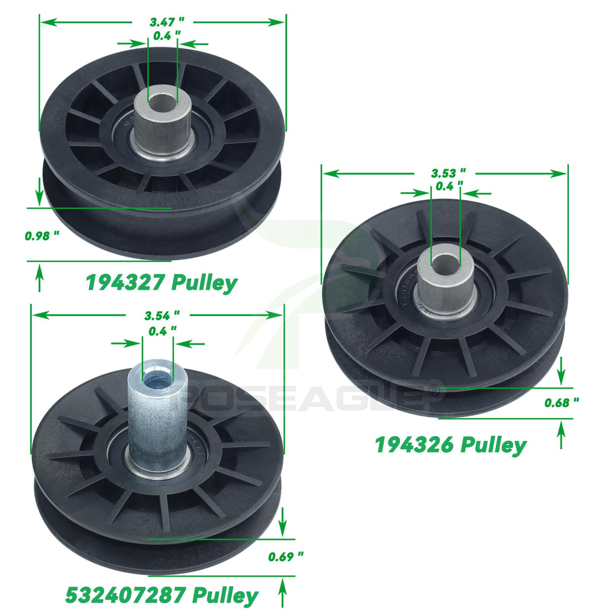 POSEAGLE V-Groove Idler Pulley 532407287 supports durable lawn tractor drivetrains.