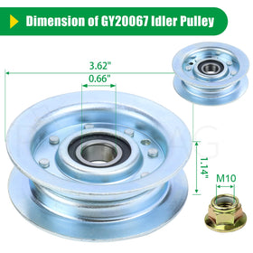 POSFLAG GY22172 idler pulley dimensions: 3.62" OD, 0.66" ID, 1.14" height