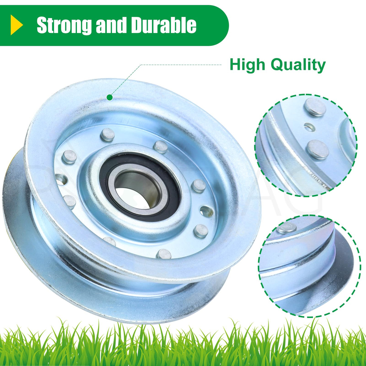 Installed on a Deere tractor with POSFLAG GY22172 idler pulley for smooth belt operation