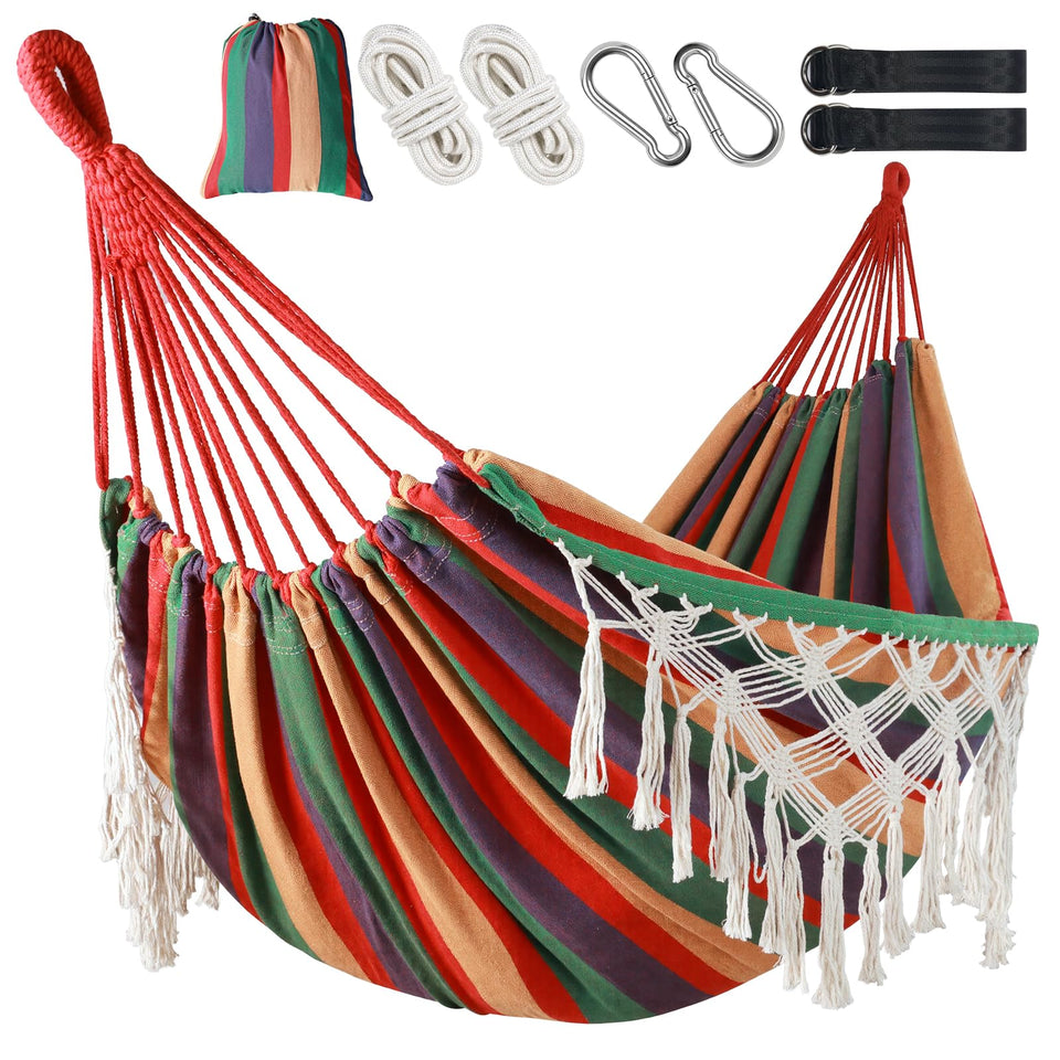 Posprica Brazilian-style double hammock fringe for outdoor lounging and stylish backyard vibes
