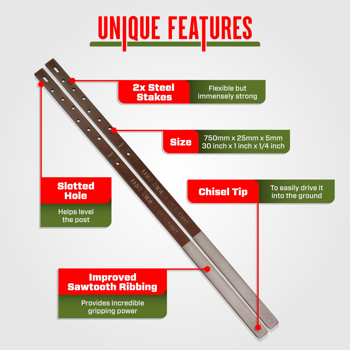 Post Buddy steel stakes designed for long-lasting fence post fixes.