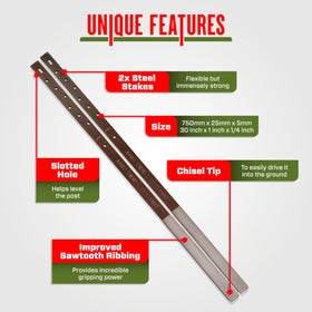 Post Buddy steel stakes designed for long-lasting fence post fixes.