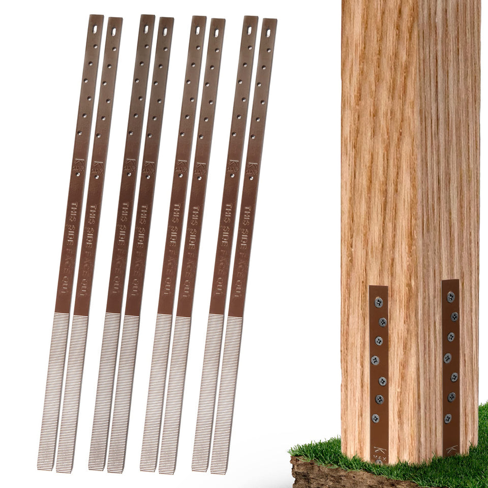 Post Buddy pack8 steel stakes arranged for fast fence post repair.