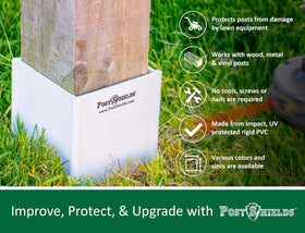 Post Shields 4x4 deck-post guard protects deck posts from trimmer damage.