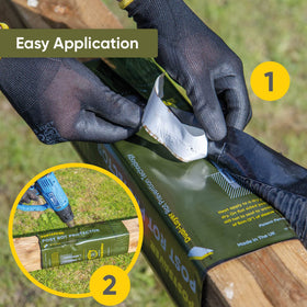 Postsaver Pro-Wrap Large heat-seal-bond shows quick sealing for durable post protection.