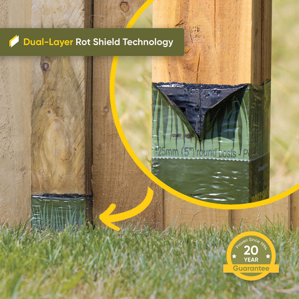 Postsaver Pro-Wrap Large round 6-7 post demonstrates universal fit for round posts.
