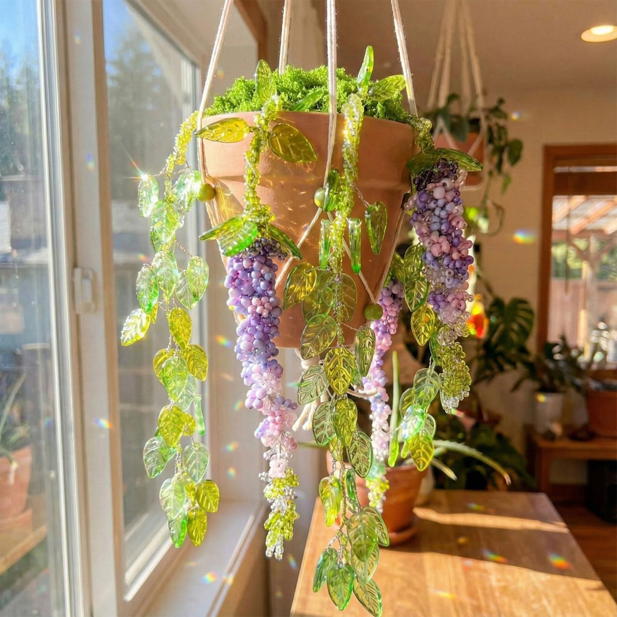 Potchen hanging rope and copper wire for secure display