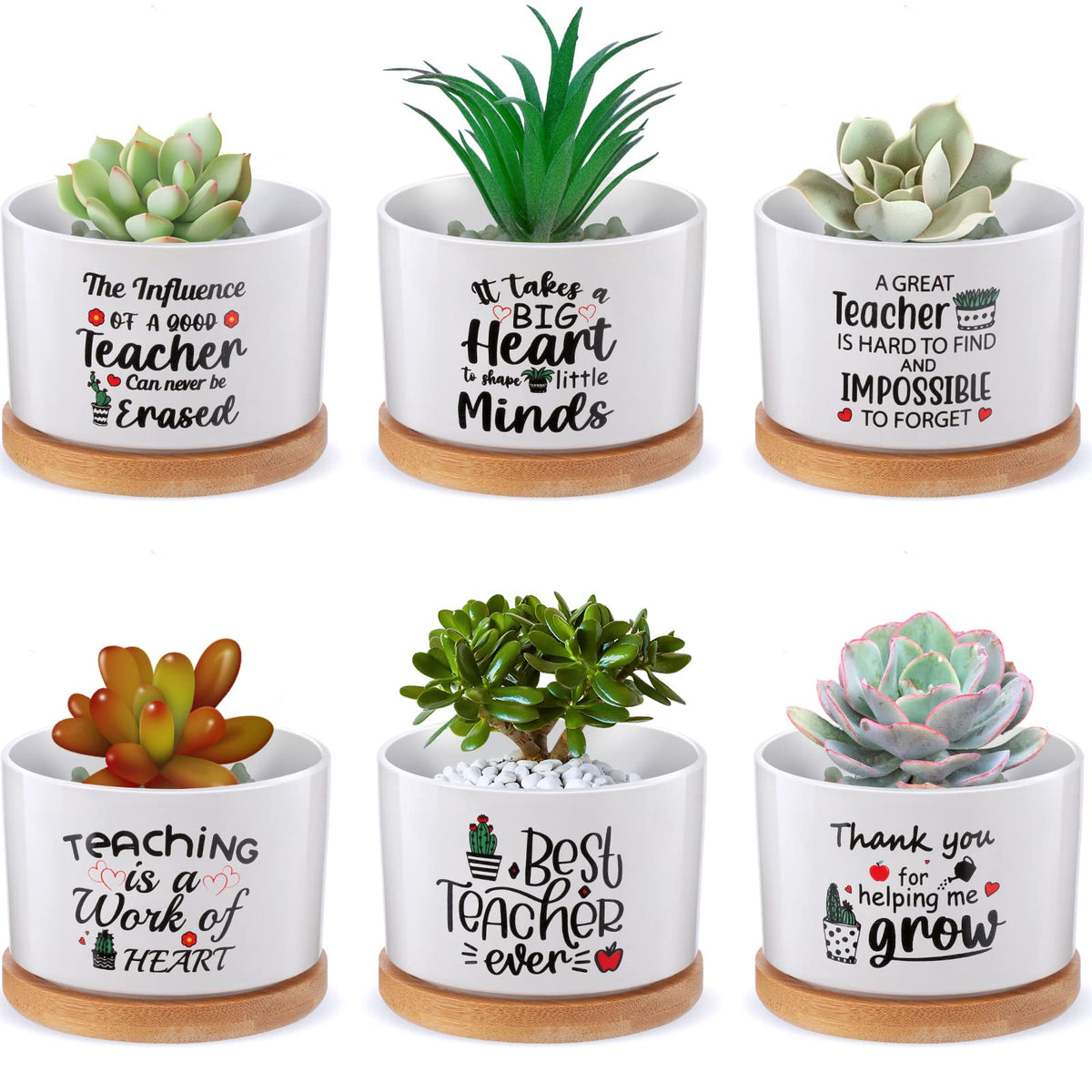 Potchen six-piece teacher appreciation pots for desk decor and gifting.