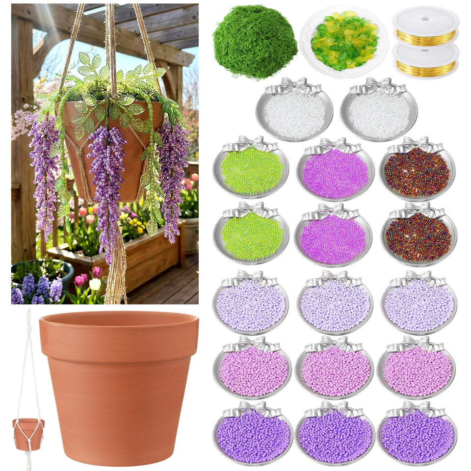 Potchen wisteria beaded planter assembly for a DIY decor project