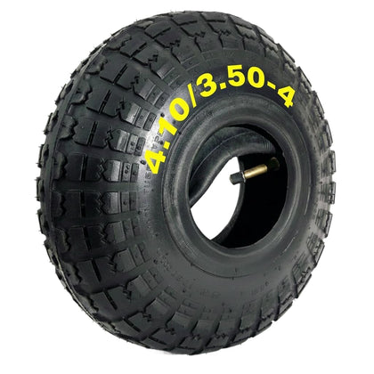 Potreba tire and tube kit installed on a wheelbarrow wheel for stable handling.