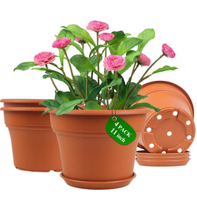 Pottiffe 11-inch white plastic flower pot for indoor plants with durable, fade-resistant design.