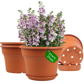 Pottiffe 13-inch white plastic flower pot with drainage holes for healthy watering management