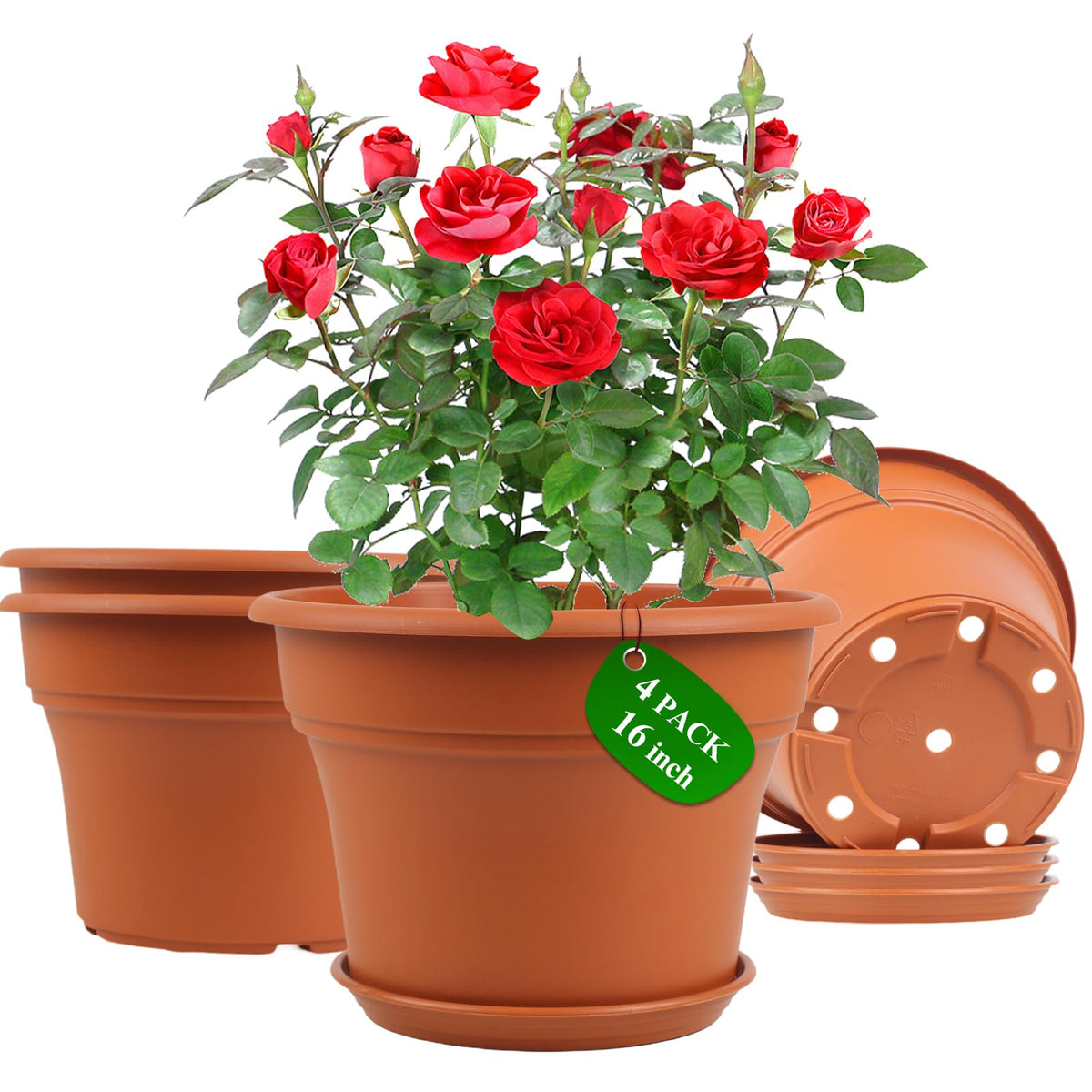 Pottiffe 16-inch plastic flower pot for indoor and outdoor use, sturdy and weather-resistant.