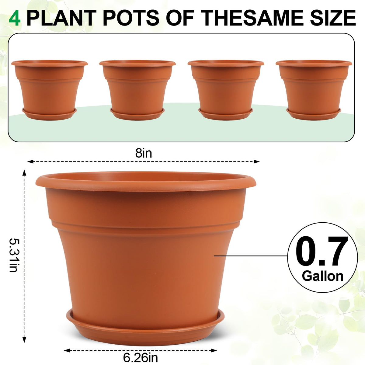Pottiffe 8-inch terra-cotta pot warm decor with drainage compatibility.