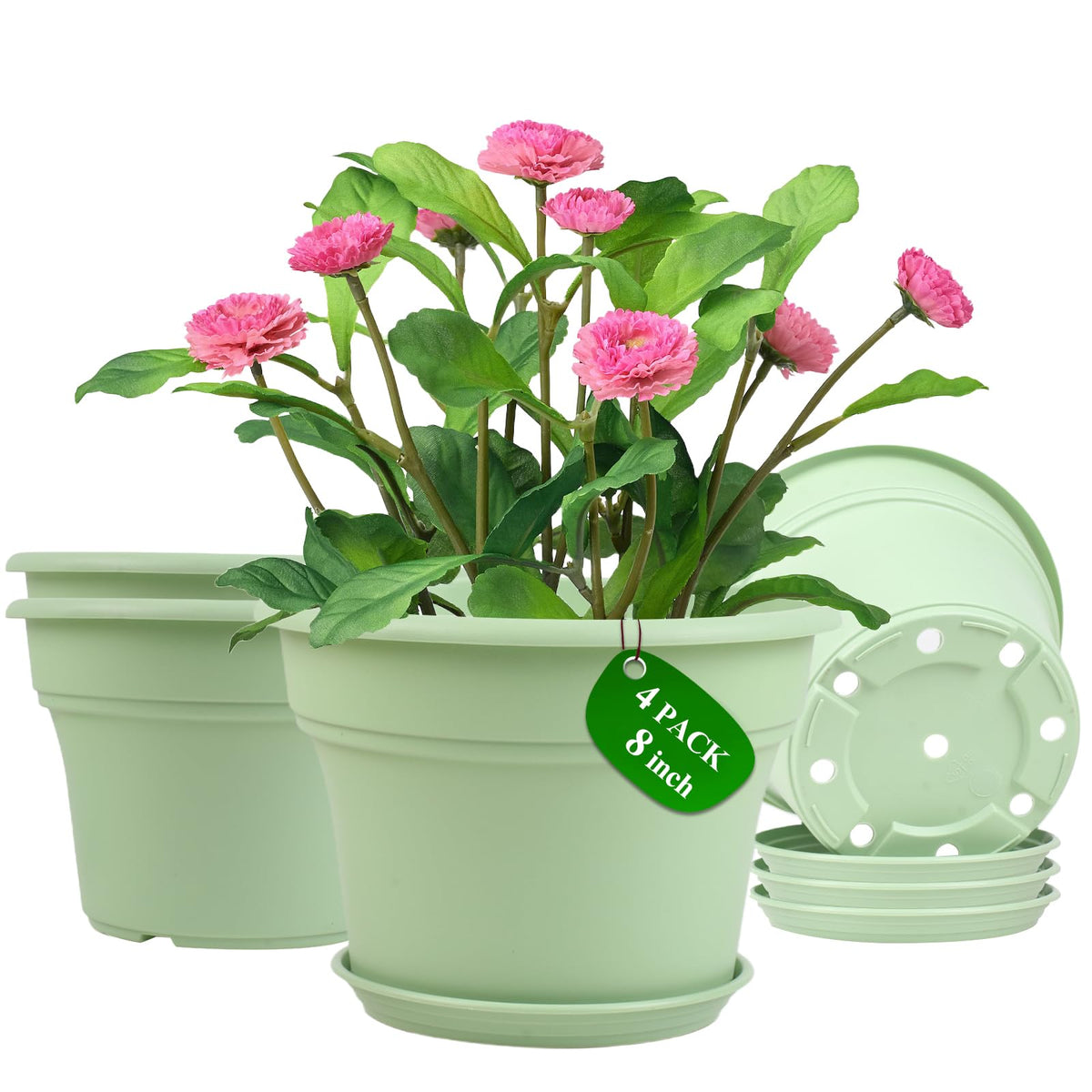 Pottiffe 8 inch plastic flower pot for indoor plants, lightweight and sturdy.