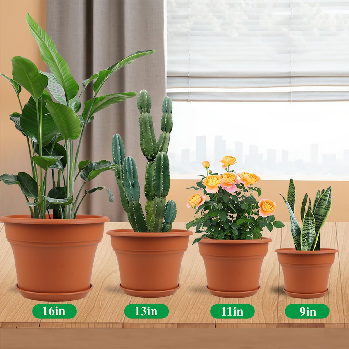 Pottiffe white plastic flower pot adds clean style to any room.