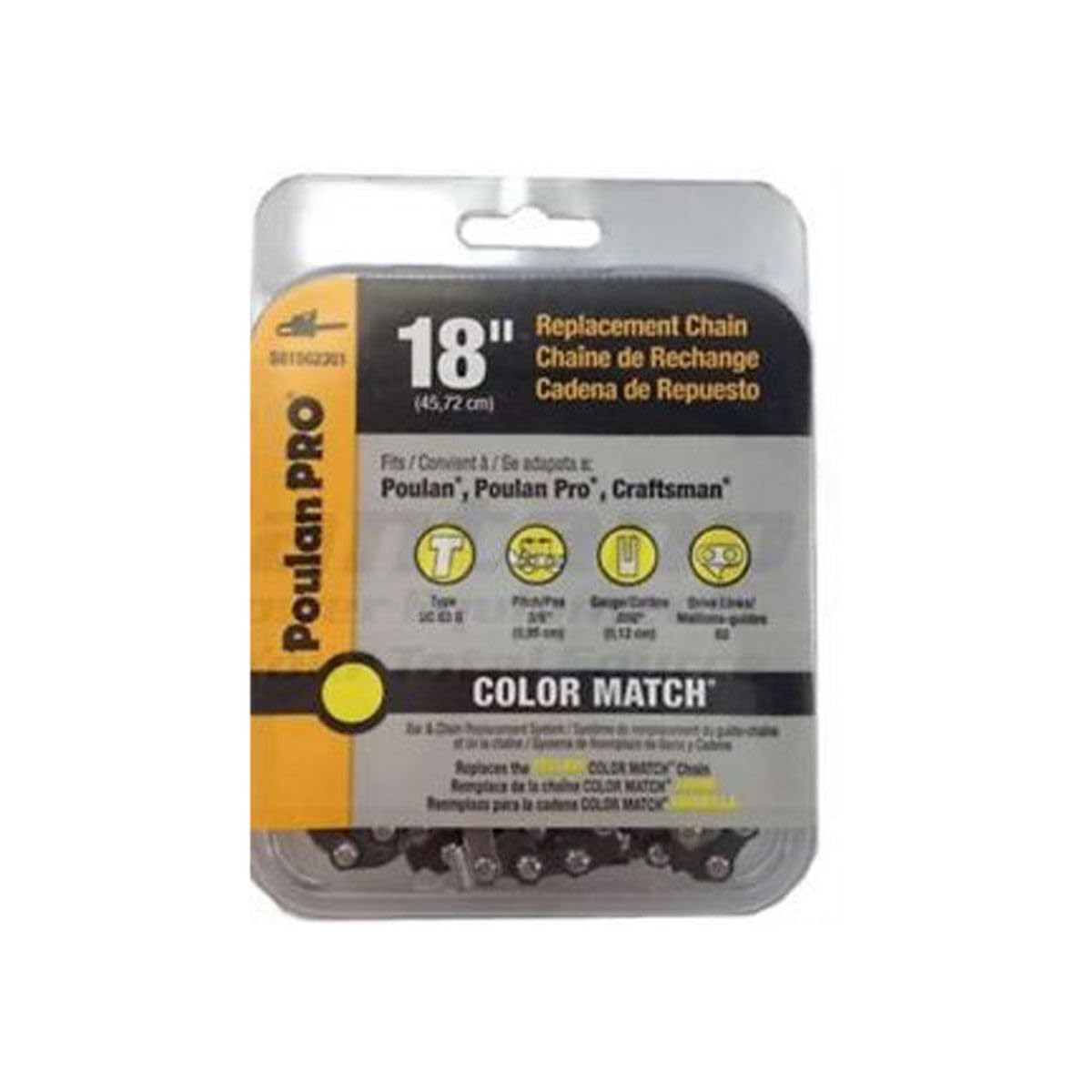 Poulan 581562301 18-inch chainsaw chain close-up for precise, smooth cutting.