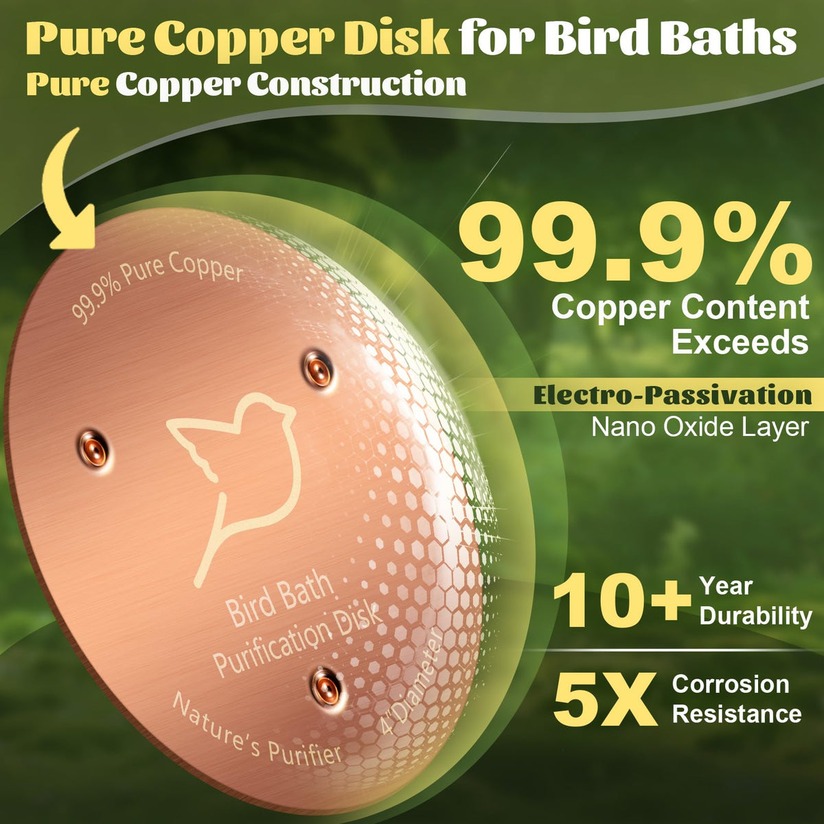 POUMEE pack of three copper disks for easy outdoor bird bath maintenance