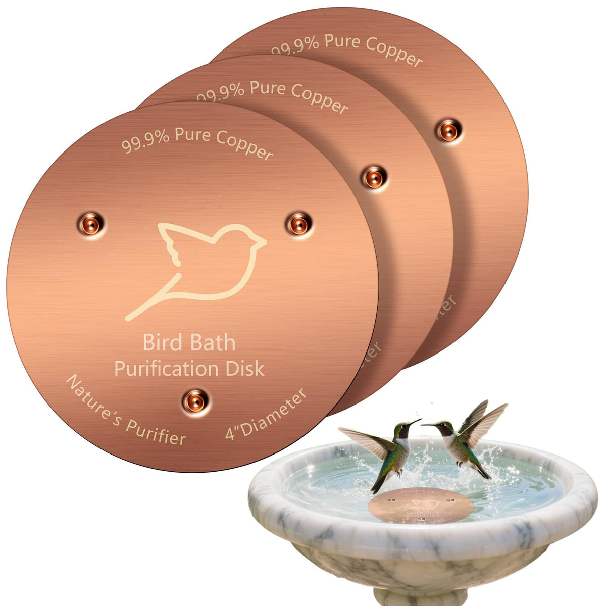 POUMEE 4-inch copper disk for bird baths improves water contact and stability