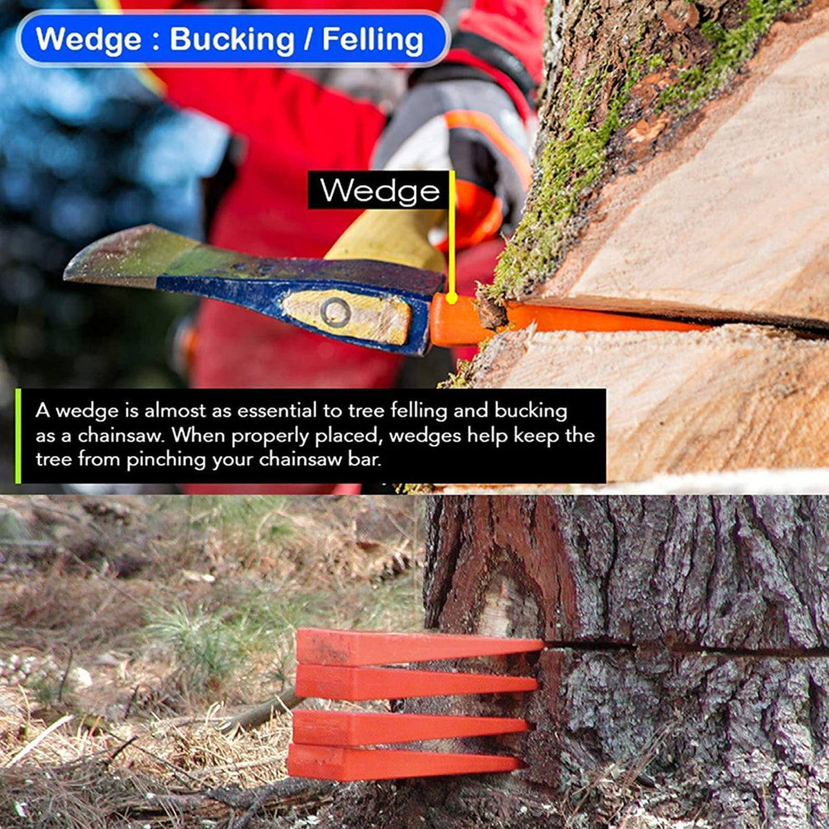 Poweka six-pack orange wedges in ABS plastic for felling and bucking