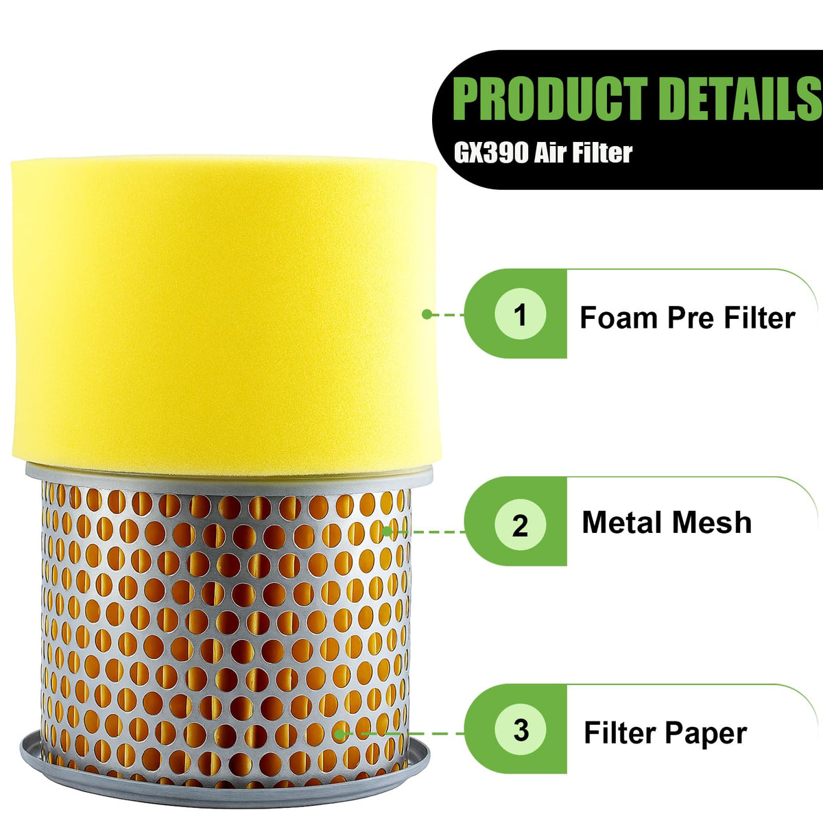 Poweka pleated filter element designed for GX340/GX390 engines.