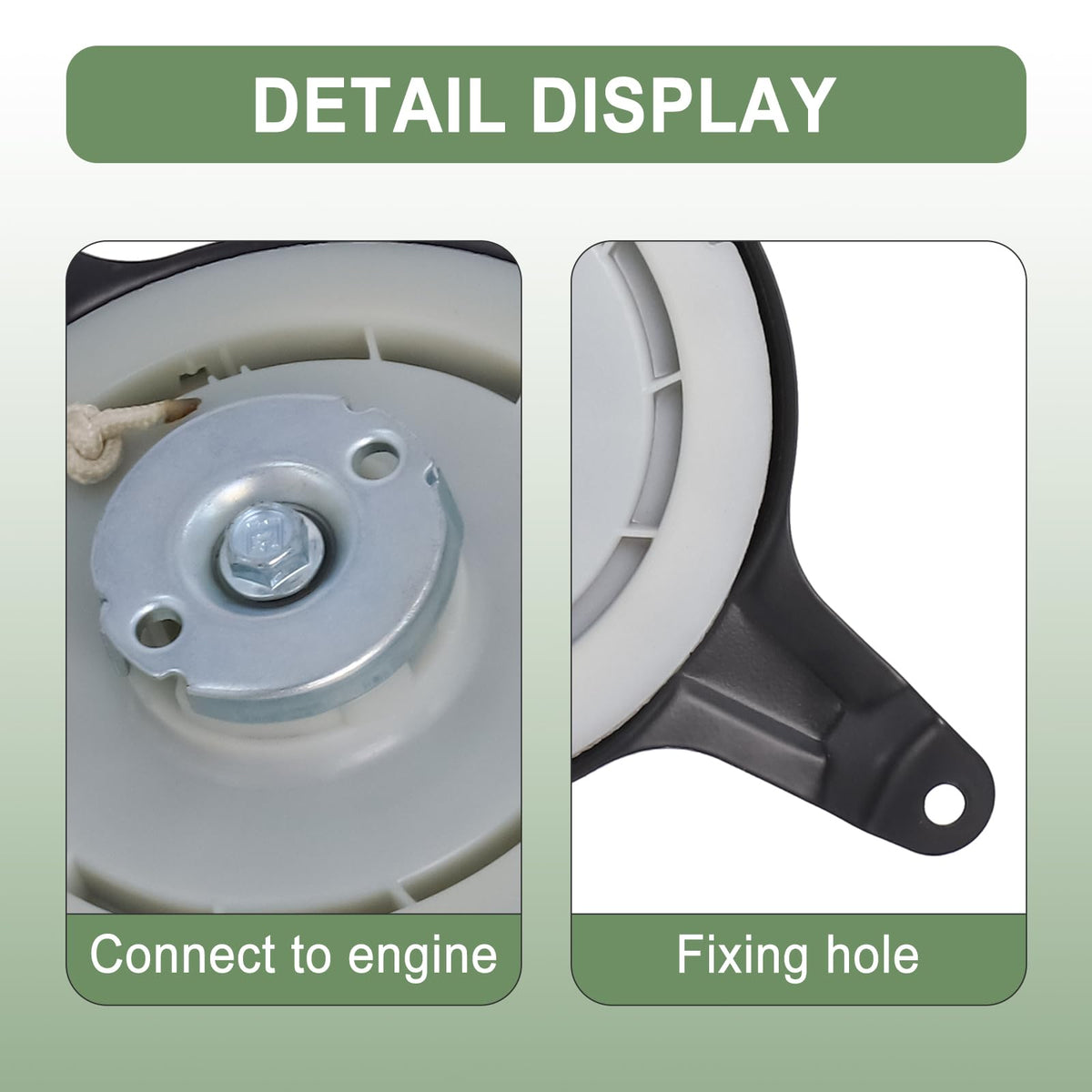 Poweka recoil starter side view highlighting lever arm and paw alignment for reliable pull-start.