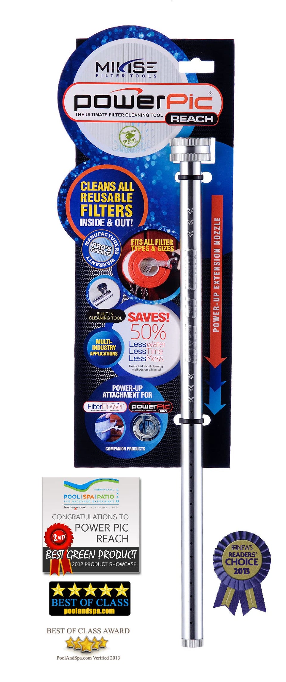 Power Pic REACH filter cleaner nozzle shows durable 100% aluminum construction for cartridge cleaning