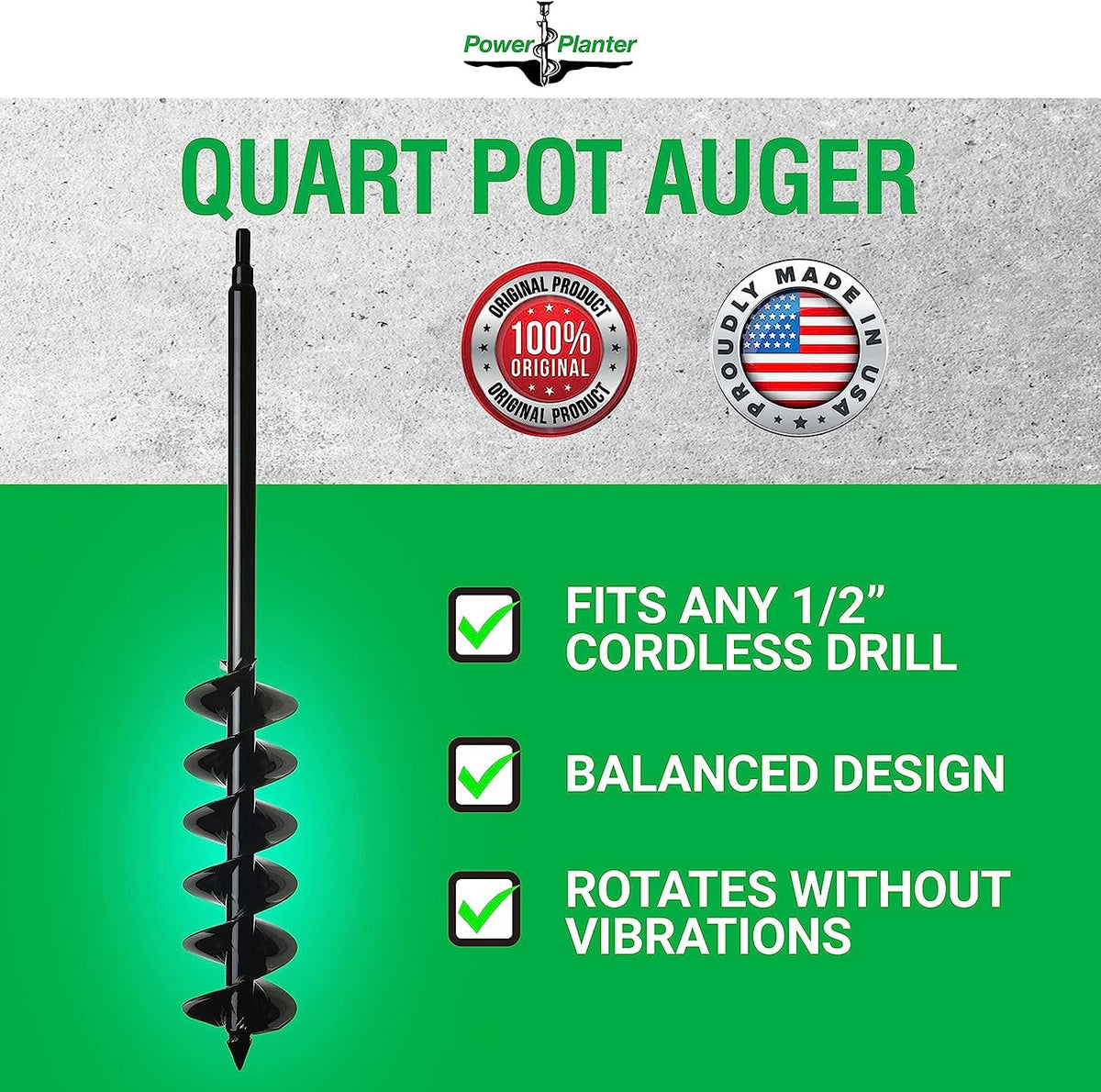 Power Planter auger extension with half-inch non-slip hex drive for secure drilling