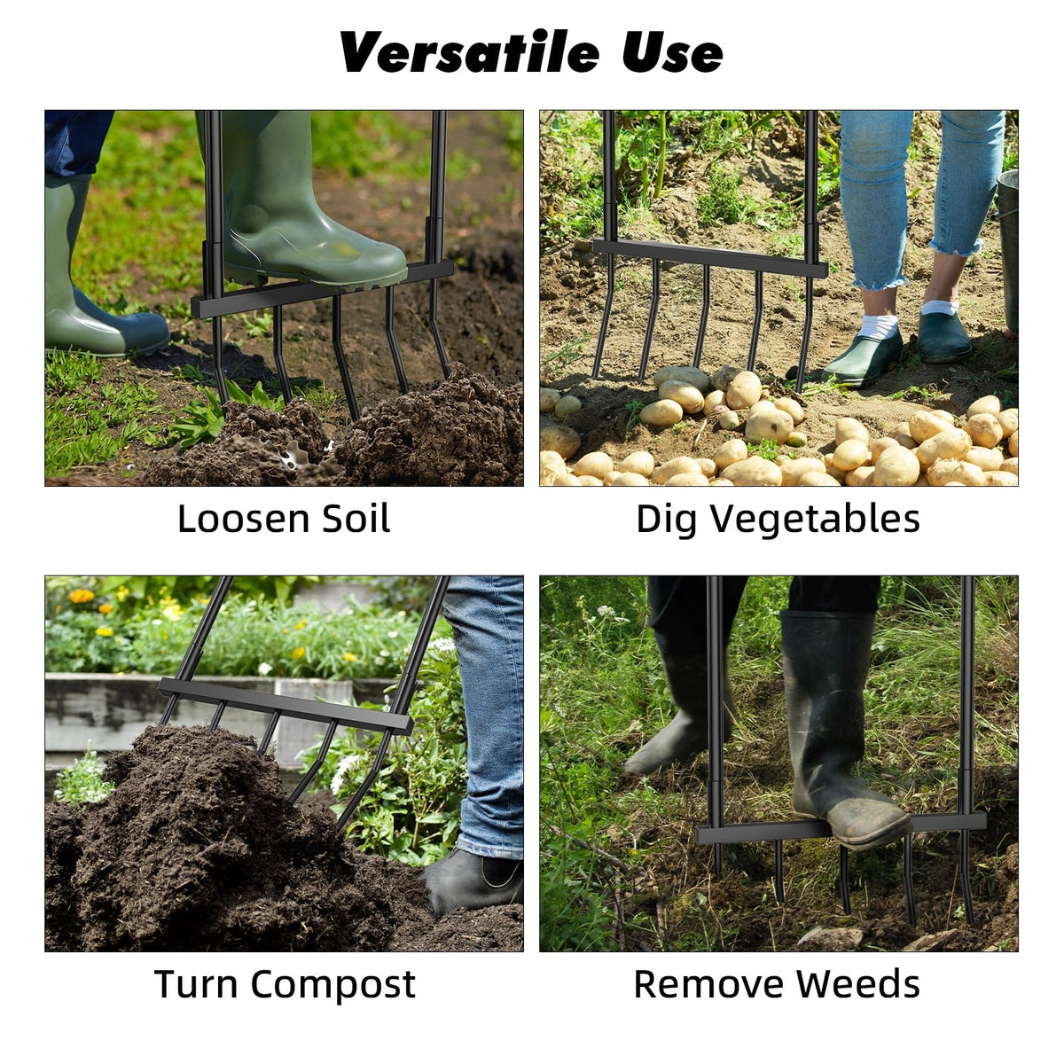 Sturdy, rust-resistant steel with reinforced joints in the broadfork.