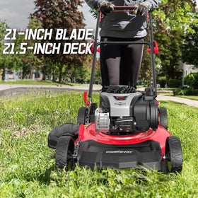 PowerSmart 21-inch mower height adjustments offer six levels for tailored lawn finishes.