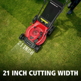 PowerSmart 3-in-1 function switch for bagging, mulching, and rear discharge.