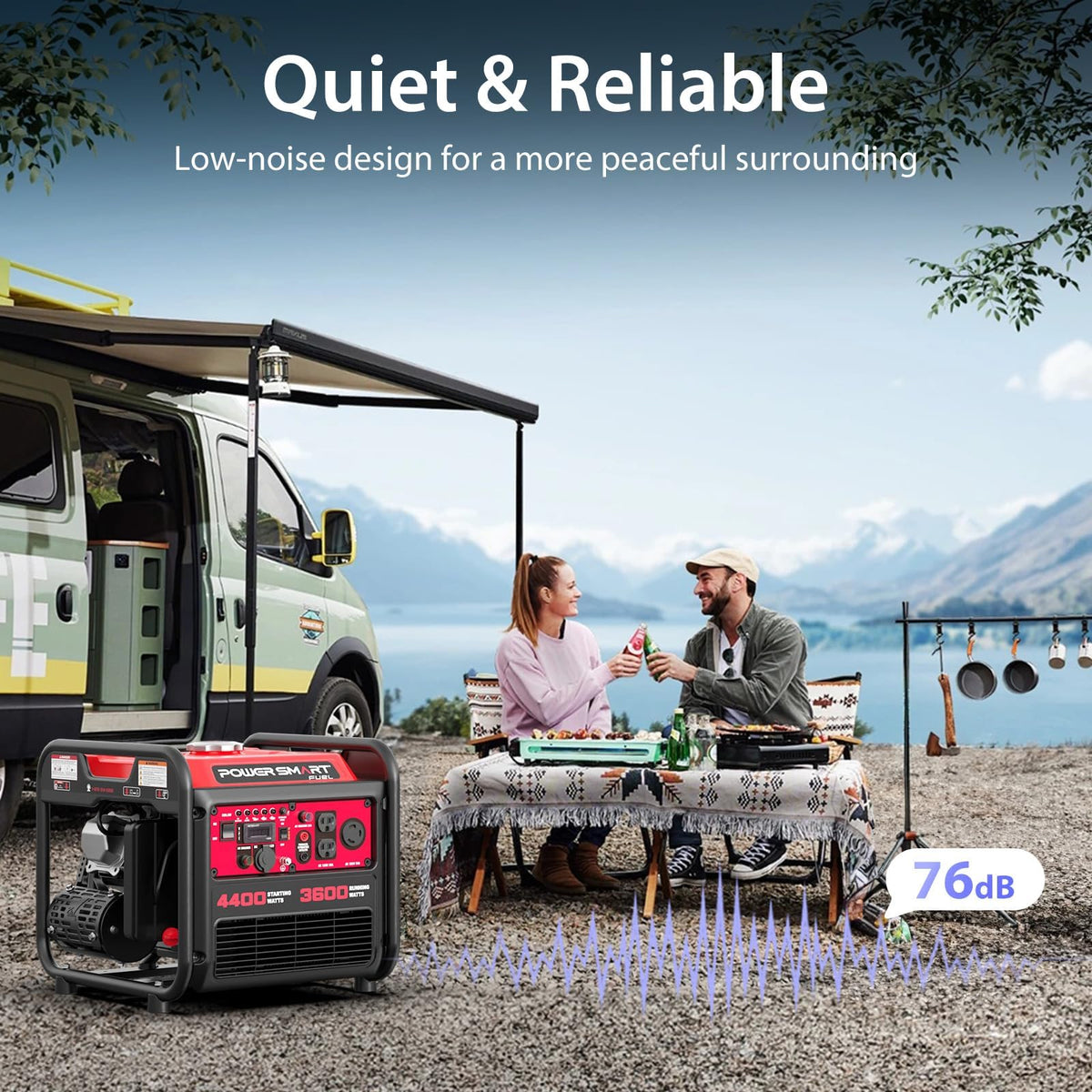 PowerSmart 4400-watt inverter generator running quietly for camping