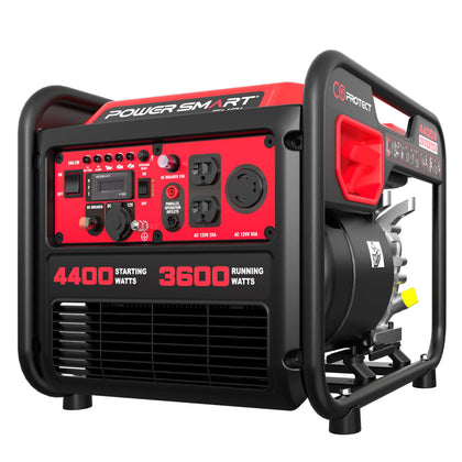PowerSmart 4400-Watt portable inverter generator front view showing compact, reliable home backup