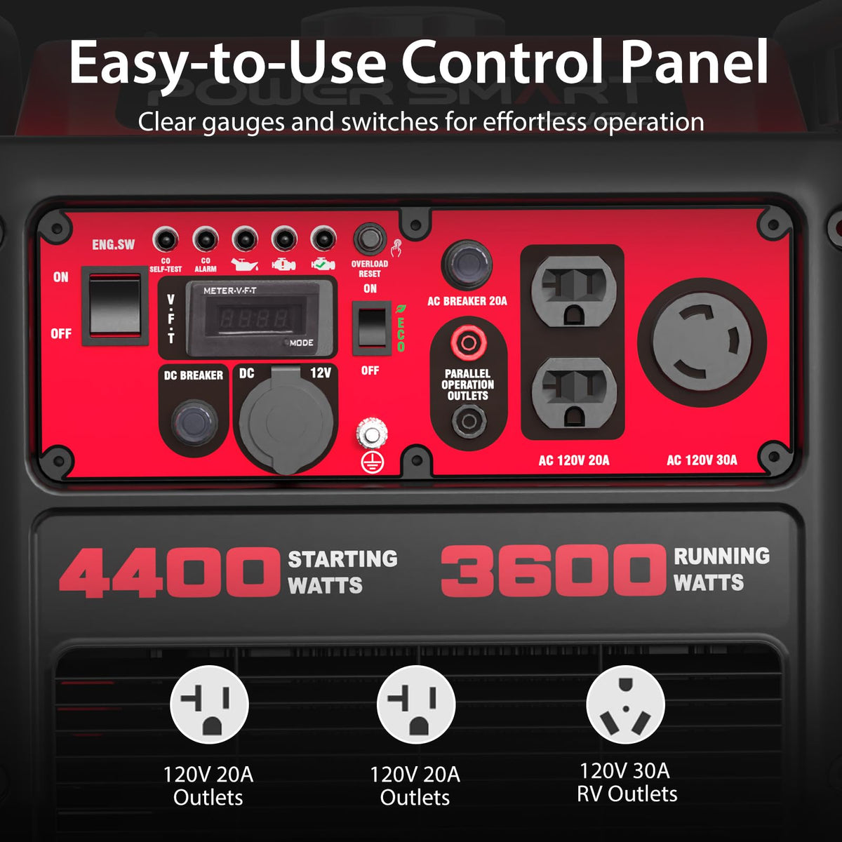 PowerSmart 4400-Watt side panel view emphasizes durable build for campsite use