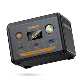 Powkey Laptop Power Station front view powering a laptop and phone.