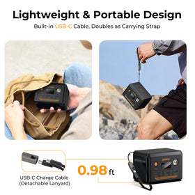 Powkey compact unit sits in a travel bag for on-the-go power.