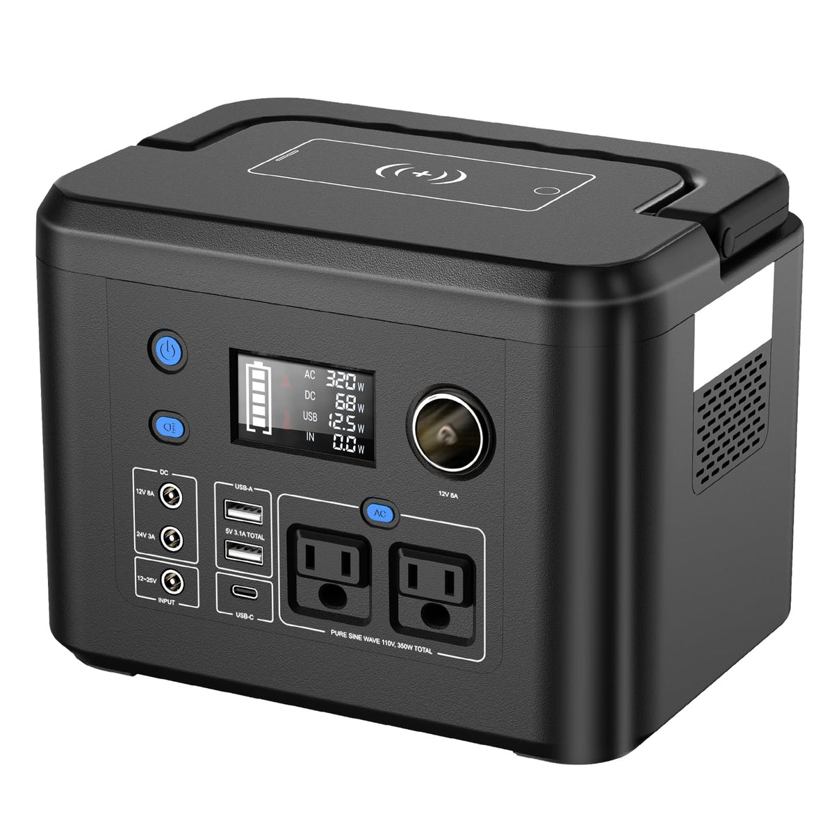 Powkey R350 power station front view for portable outdoor use.