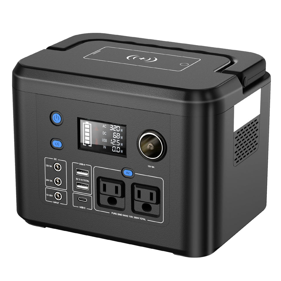 Powkey R350 power station front view for portable outdoor use.