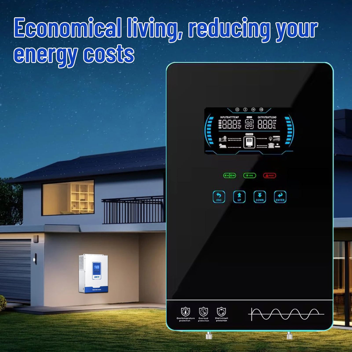 POWLAND 4000W inverter cooling system with three intelligent fans for reliable operation.